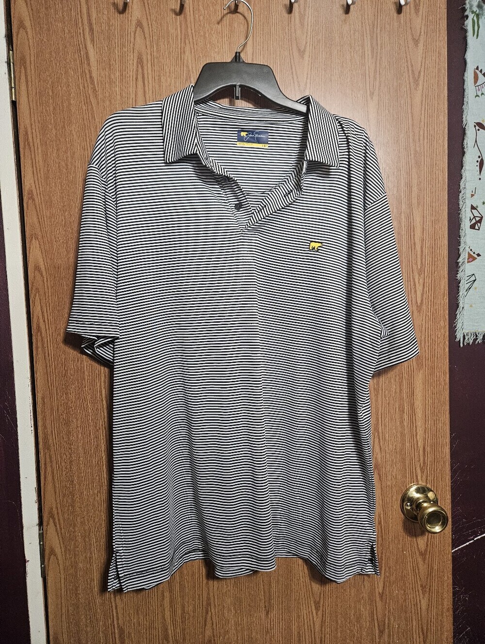 Jack Nicklaus Polo Black And White Striped Golf Shirt Size Large!
